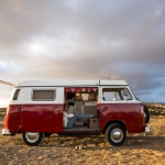 woman on an antique van